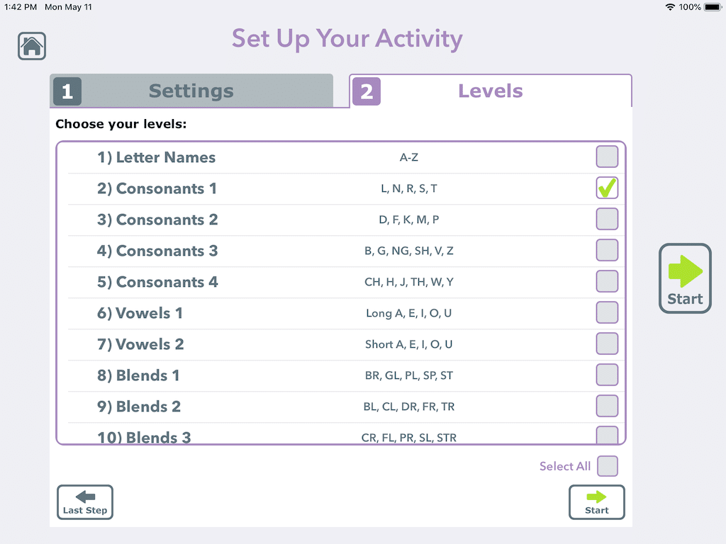 Choose one or multiple levels of sounds to do phoneme-to-grapheme training